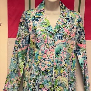 Pajama top worn as blouse